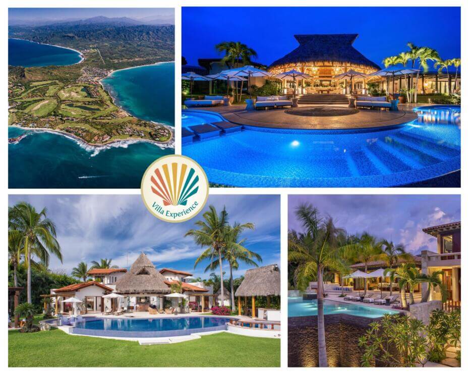 Collage of Mexico luxury villas and joyful guests.